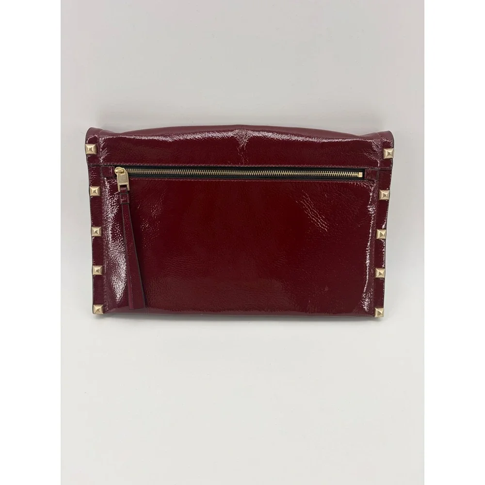 AllSaints Alex Clutch Bag Oxblood Red Patent Studded Leather Womens (No Strap)